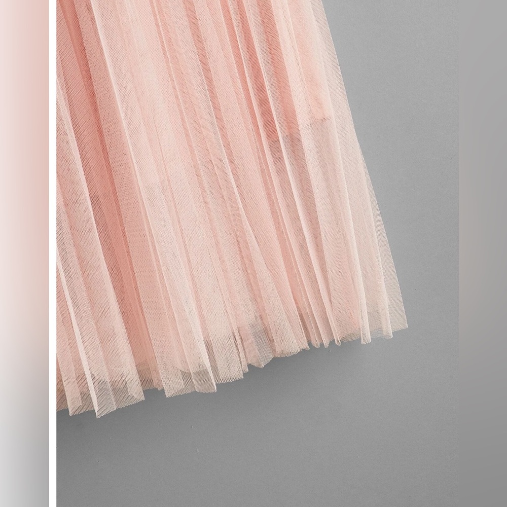 Baby Pink Mesh Tulle Pleated Skirt - Picture 7 of 10